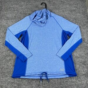 Under Armour Womens Shirt Pullover Large Blue Long Sleeve Heat Gear Hooded